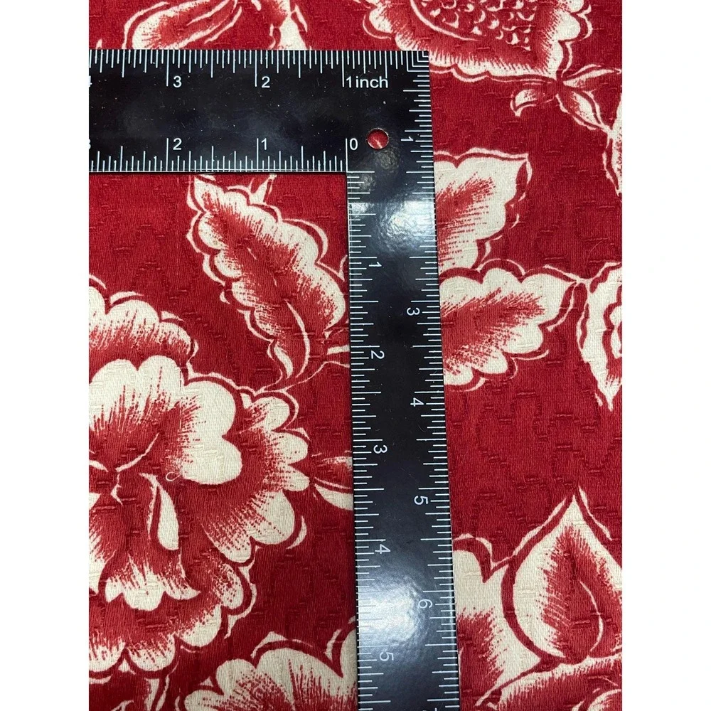 Vintage Liz Claiborne Red White Floral Screen Print Fabric Craft Sewing Quilting